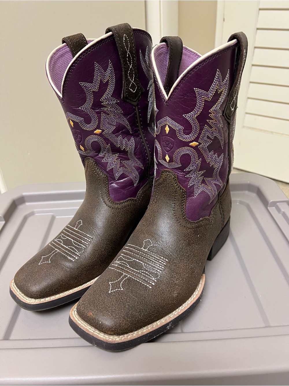 Ariat Kids Brown and Purple Western Pull-On Boots